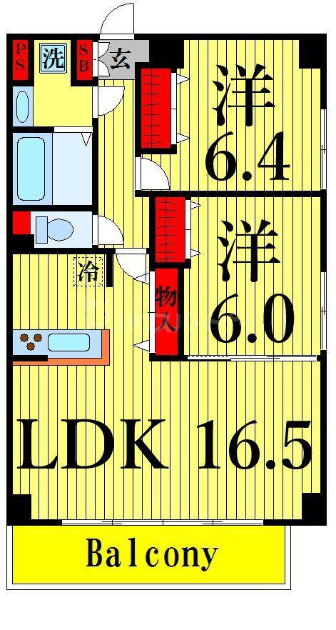 ヴィラ エクセル(2LDK/6階)の間取り写真
