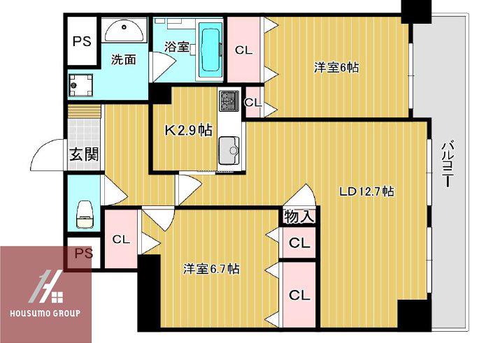 エスリード西天満(2LDK/2階)の間取り写真
