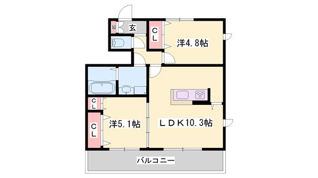 ネットハイツ A棟(2LDK/1階)の間取り写真