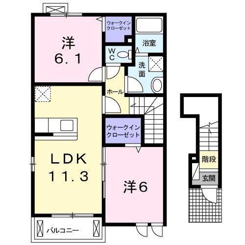 ピュアハウス B(2LDK/2階)の間取り写真