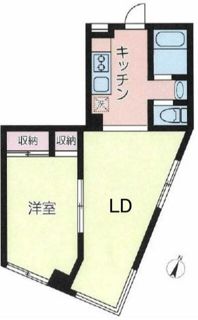 YKビル(1LDK/4階)の間取り写真