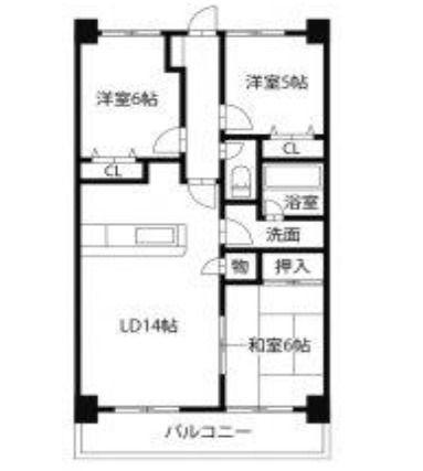 グランディール矢三C(3LDK/3階)の間取り写真