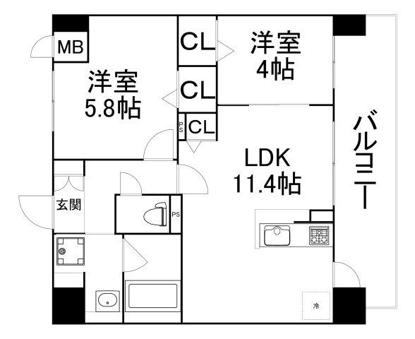エミネンス堂ヶ芝(2LDK/2階)の間取り写真