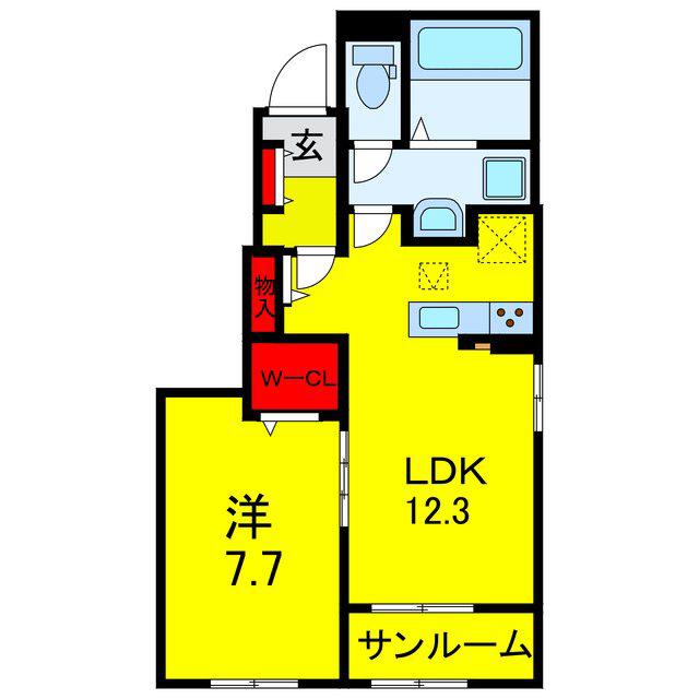ウルルI(1LDK/1階)の間取り写真