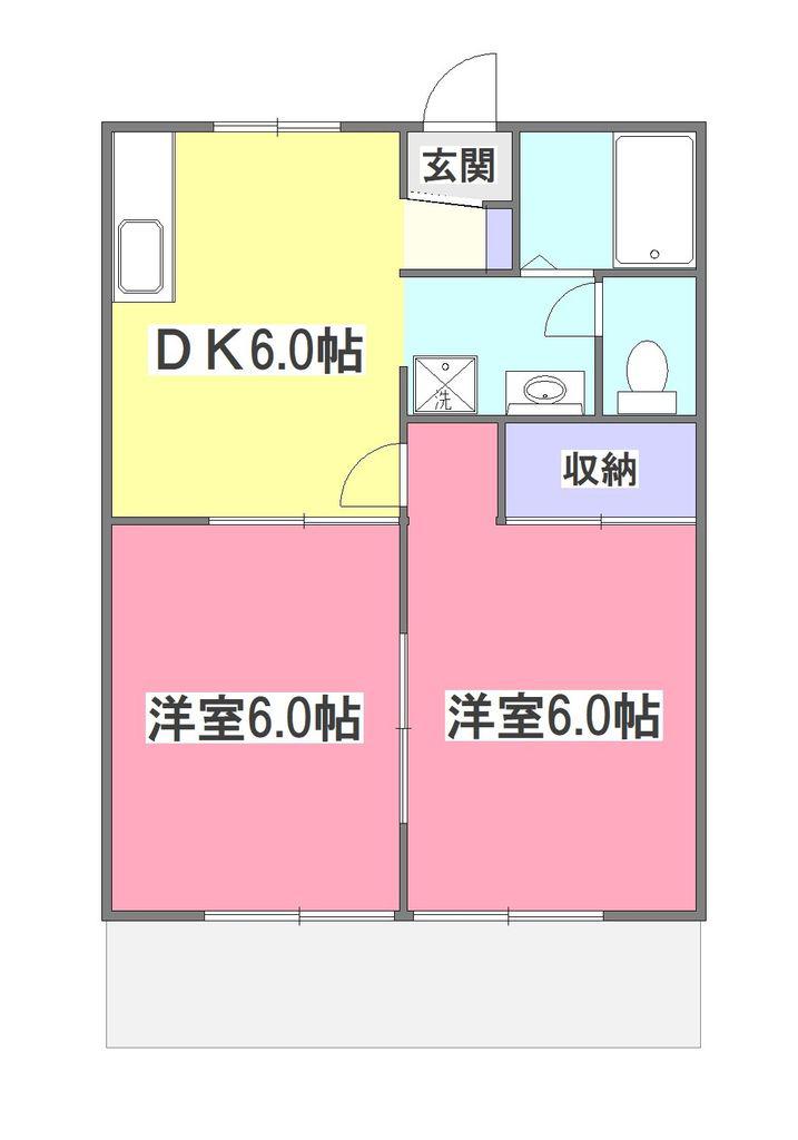 ツインヒルII(2DK/1階)の間取り写真