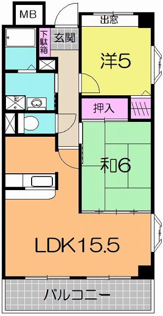 フォーラム三番館(2LDK/2階)の間取り写真