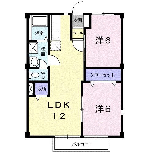 メゾングリーンヒルB(2LDK/2階)の間取り写真