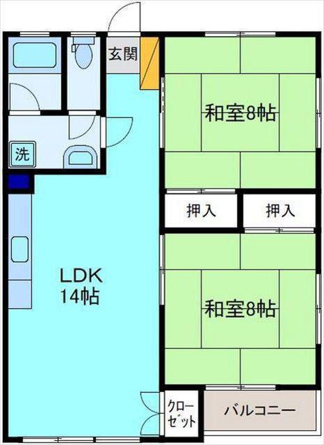 角本ハイム(2LDK/2階)の間取り写真