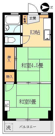 江北マンション(2K/1階)の間取り写真