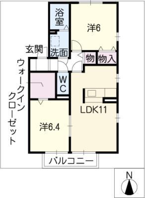 サンルガールA(2LDK/2階)の間取り写真