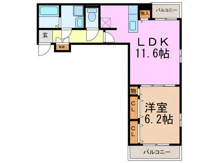 アドバンス オーシャン 徳重II(1LDK/3階)の間取り写真