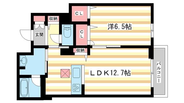 シャトードール リュミエール(1LDK/1階)の間取り写真