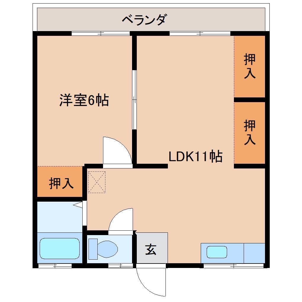 聖ハイツ第1(1LDK/2階)の間取り写真