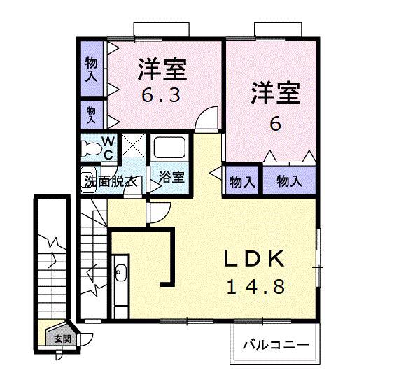 フォルトーナA(2LDK/2階)の間取り写真