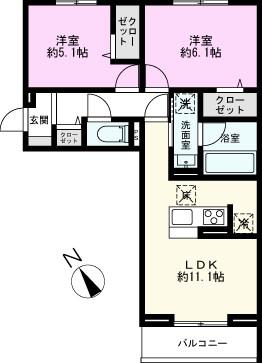 メゾンクレール(2LDK/1階)の間取り写真