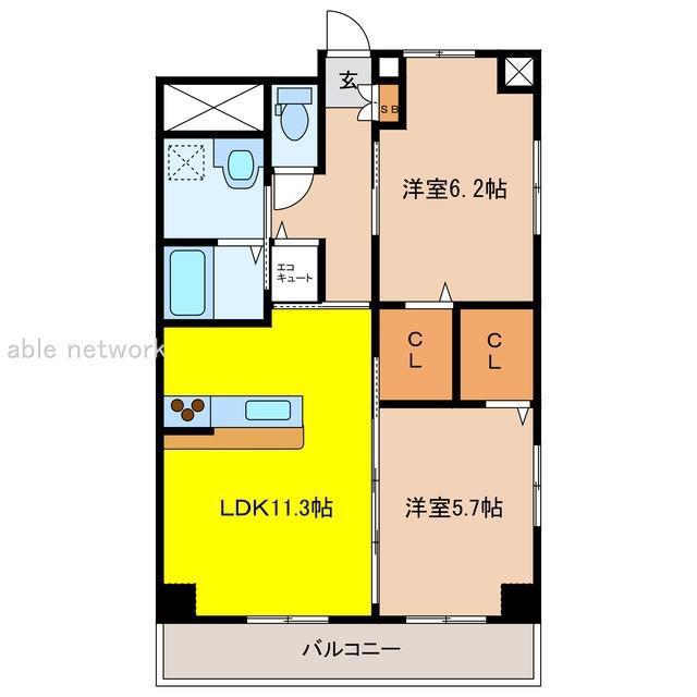 レ・モンデ新潟(2LDK/8階)の間取り写真