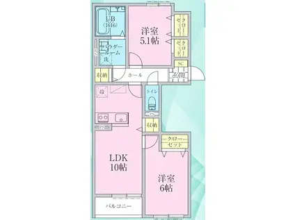 リケナ矢野口(2LDK/2階)の間取り写真