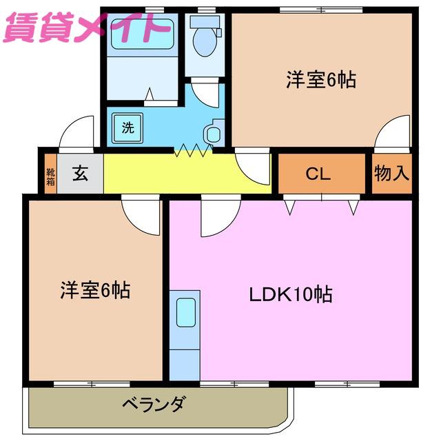 セレーノ C棟(2LDK/2階)の間取り写真