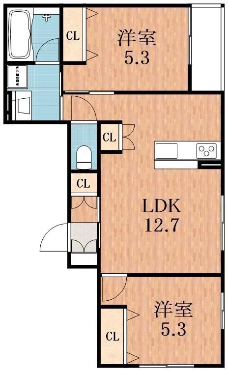 メゾンドヒロ(2LDK/3階)の間取り写真