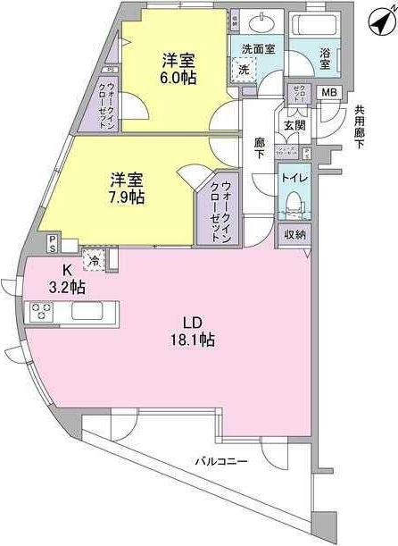 クローバーハウス鷺沼(2LDK/6階)の間取り写真
