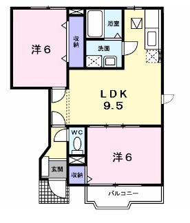 フォンテーヌ北館(2DK/1階)の間取り写真