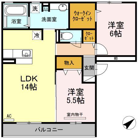 アルカサール(2LDK/2階)の間取り写真