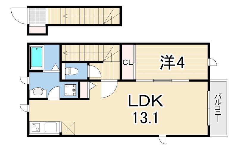 TRINITY DUO 塚口1(1LDK/2階)の間取り写真