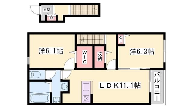 ハウオリエルア(2LDK/2階)の間取り写真