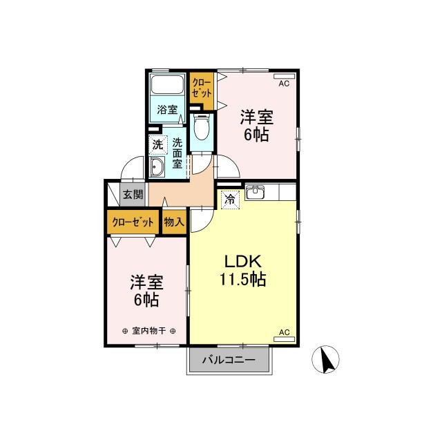 D-ROOM クワトロピーチタウン(2LDK/2階)の間取り写真