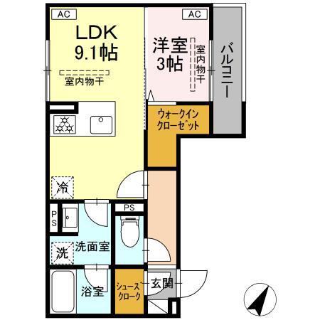 アリアリュクス(1LDK/2階)の間取り写真