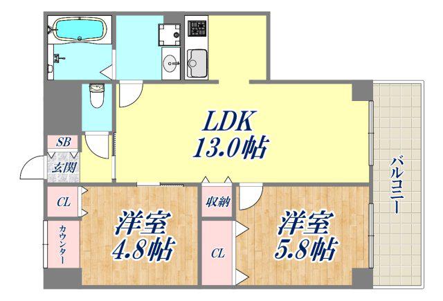 APRICITY芦屋(2LDK/2階)の間取り写真