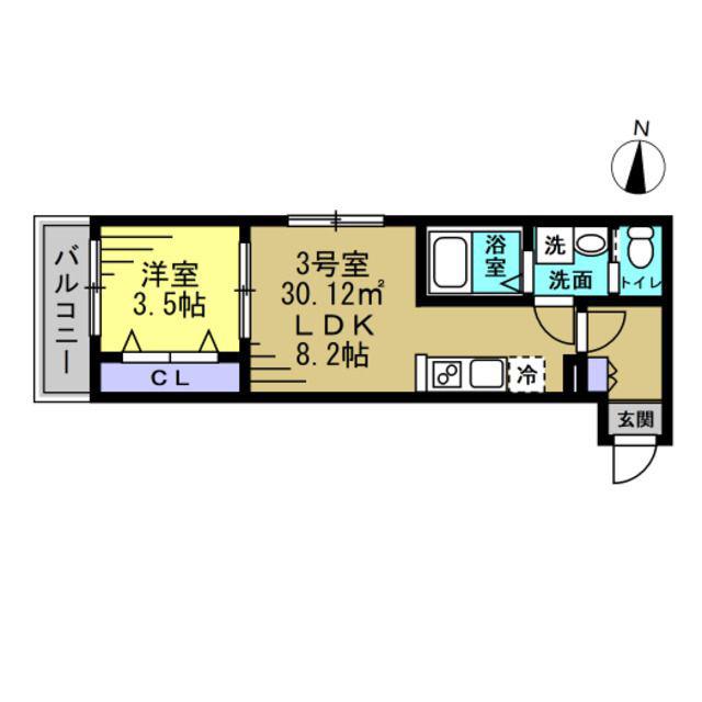 AJ八千代台北(1LDK/3階)の間取り写真
