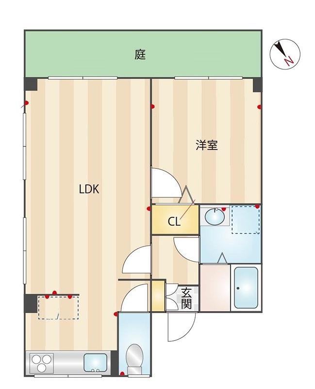 かねこ第五ハイツ(1LDK/1階)の間取り写真