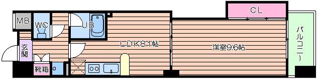CITY SPIRE上町台(1LDK/9階)の間取り写真
