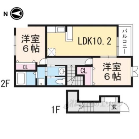 ウッズⅤ(2LDK/2階)の間取り写真