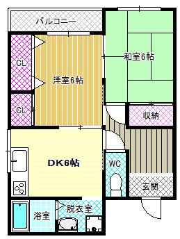 ブルーシュ喜志(2LDK/5階)の間取り写真