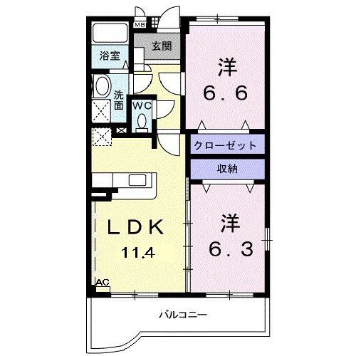 セレニータC(2LDK/1階)の間取り写真