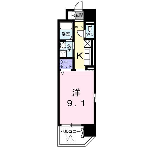 グランアルブル(1K/3階)の間取り写真