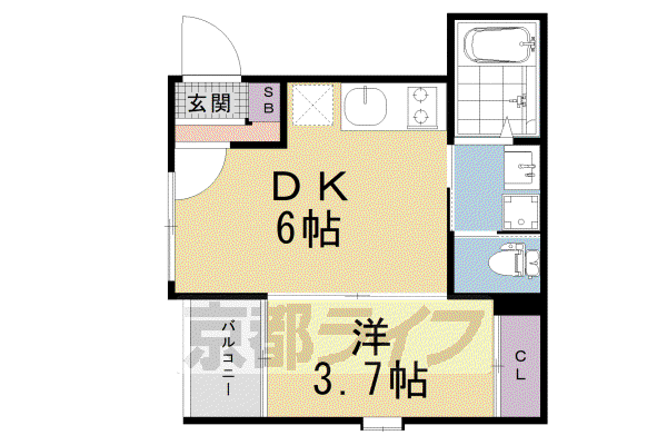 ルピナス西大路(1DK/2階)の間取り写真