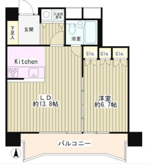 カーサクロヤナギ(1LDK/5階)の間取り写真