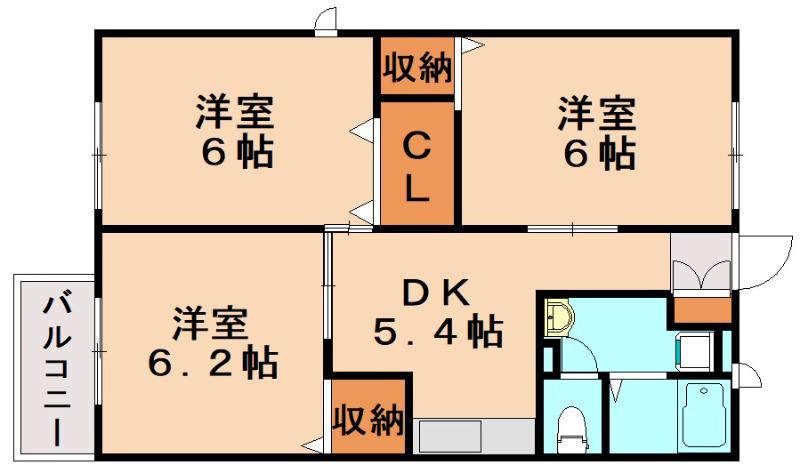 ハッピネス弐番館(3DK/2階)の間取り写真