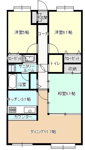 セレーノ大通(3LDK/1階)の間取り写真