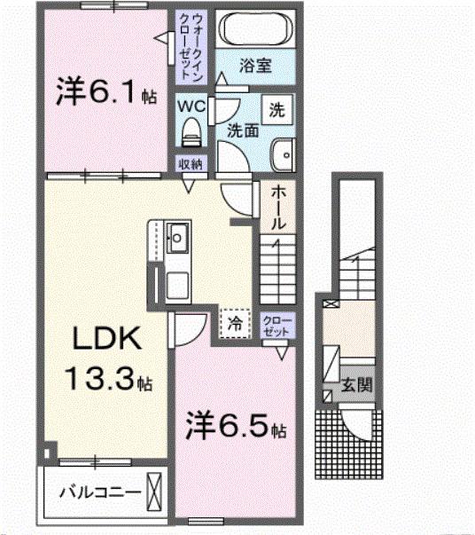 アルソーレ芳川(2LDK/2階)の間取り写真