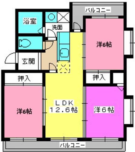 カームヒルズ板付(3LDK/4階)の間取り写真