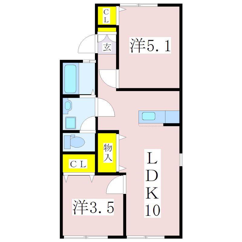 サンハイツ紫原(2LDK/1階)の間取り写真