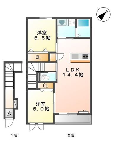 フォルビートコート(2LDK/2階)の間取り写真