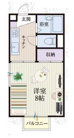 BCASA水戸赤塚RE-BORN A棟(1K/2階)の間取り写真