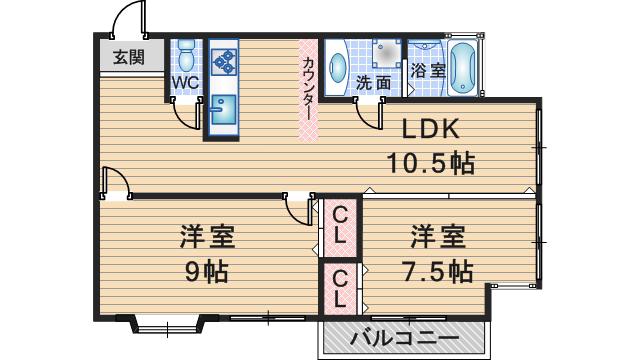 ベルヴェデーレ利倉(2LDK/5階)の間取り写真