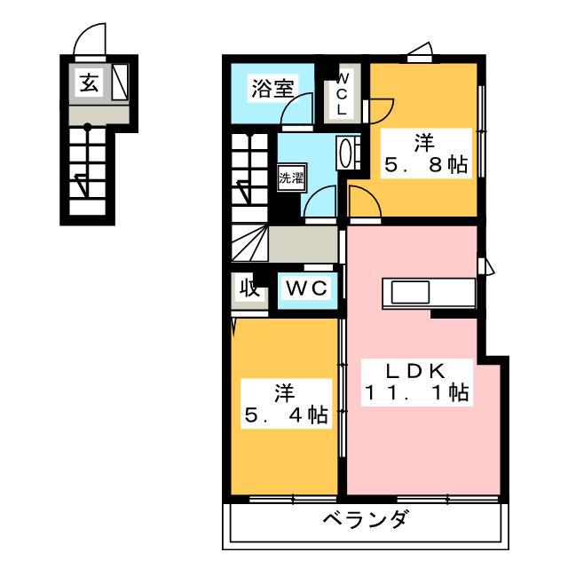 RISE秦野(2LDK/2階)の間取り写真