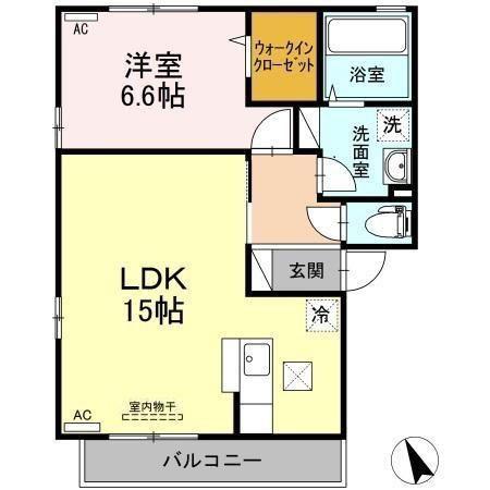 ショーカル B棟(1LDK/1階)の間取り写真